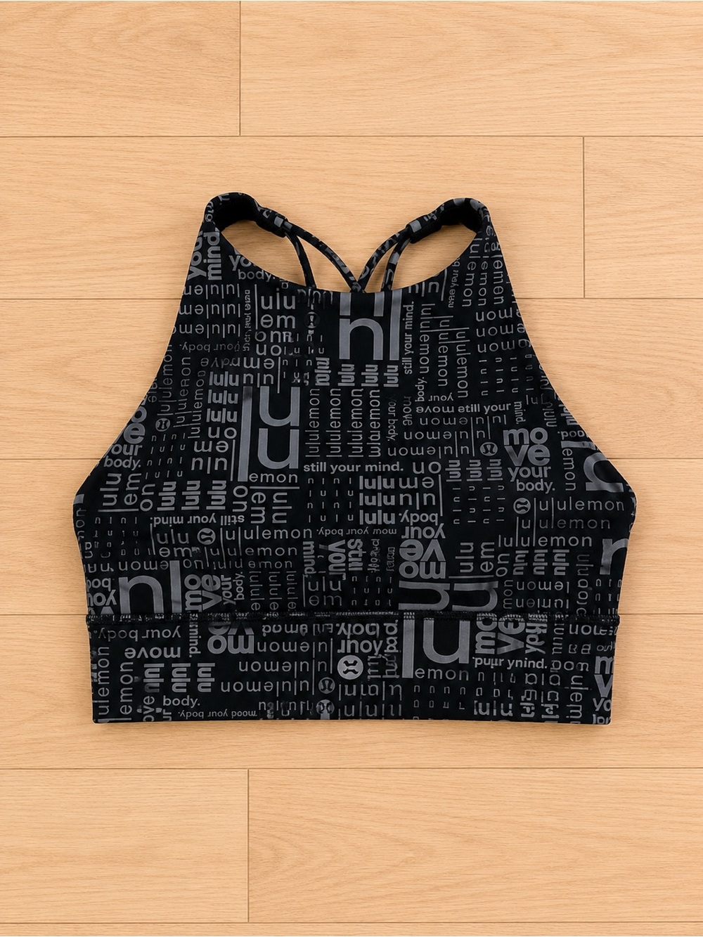 lululemon athletica Black & Gray Logo-Print High Neck Sports Bra